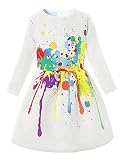 21KIDS Creative Art Colorful Paint 3/4 Sleeves Formal Easter Dress Print Summer Girls Casual Dresses,6,Long Sleeve(with Lining)