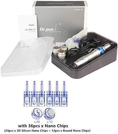 Dr. Pen Ultima A6 Nano Chip Therapy Device with Replacement Parts Pack - for Scars, Acnes, Spots, Wrinkles, Tattoo Lips & Eyebrows, Hydrating, Restore Skin Vitality (with 36 x Nano Chips Cartridges)
