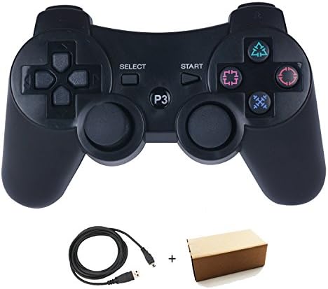 Kepisa Wireless Bluetooth Controller For PS3 Double Shock - Bundled with USB charge cord (Black)