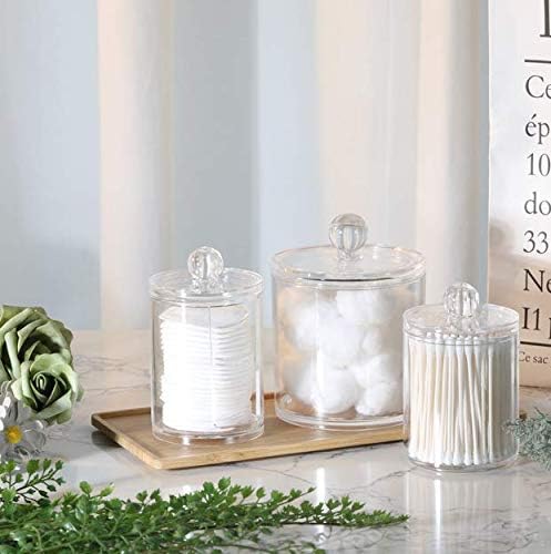 Stackable Clear Acrylic Qtip Holder Dispenser For Cotton Swabs Cotton Balls Cotton Rounds 10oz 20oz Apothecary Jars Bathroom Canisters 3 Pack Bathroom Accessories Vanity Organizer Home Kitchen Storage Organization