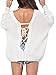 Choies Women White Long Sleeve V-Neck Lace Up Tie Back Knit Jumper Loose Sweater Tops