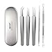 5 PCS Acne Remover Tool Kit, Stainless Steel Comedone Extractor Tools Set with Metal Case,Blackhead Removal Tweezers Kit, Treatment for Pimple, Blemish, Whitehead Popping Removing, Silver