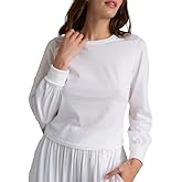 Organic Pima Long Sleeve Crew Neck Shirts for Women - Organic Pima Cotton Long Sleeve Women Tee - Black/White - Sizes XS-XL