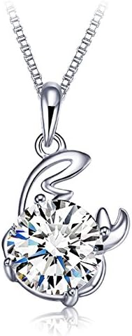 Flashing God 925 Sterling Silver Horoscope Constellation Zodiac Necklace Pendant with Cubic Zirconia (Cancer)