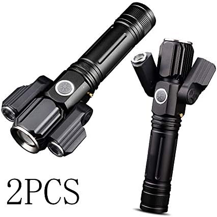 SHENGY USB Charging LED Tactical Flashlight, with 3 Head,Rechargeable Portable Waterproof,4 Modes and Adjustable Focus Torch for Camping Hiking Cycling,C