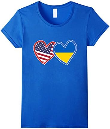 Women's Ukrainian American Ukraine &amp; America Flag T-Shirt Medium Royal Blue
