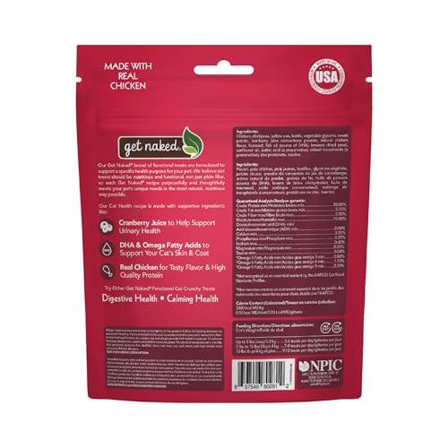 GET NAKED URINARY CAT HEALTH TREATS WITH CRANBERRY & REAL CHICKEN 6OZ | CRUNCHY, GRAIN-FREE, NATURAL URINARY TRACT & DENTAL CARE | SUPPORTS UT SUPPORT & FRESH BREATH | MADE IN THE USA