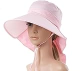 Beautyer Womens Sun Hat Summer Flap Cover Cap Cotton Anti-UV UPF 50+ Sun Shade Hat With Bow Wide Brim Adjustable Hat