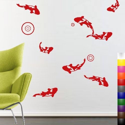 StikEez Red Koi Fish With Ripples Pond Set Fun Wall Decals