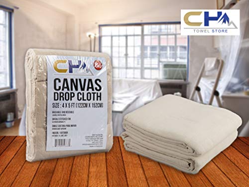 Canvas Drop Cloth (Size 4'x 5'), 100% Cotton - for All Purpose Use, Painting & Art. Thick, Heavyweight, Durable 8oz Duck Canvas with Sturdy Double Stitched Edges. Washable & Reusable - Thumbnail 2