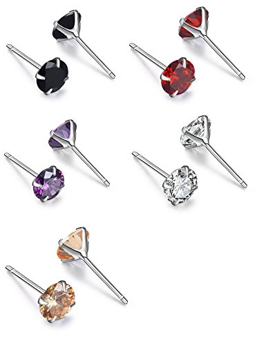 Hby womens s 925 silver round earring sets (5 pairs)