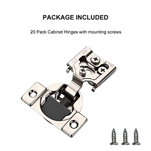 Furniware 20 Pack Self Closing Cabinet Hinges, 3/4" Overlay Cabinet Hardware Hinges Nickel Plated- 105 Degree - Thumbnail 5