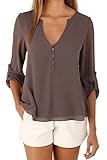 Happy Sailed Women 2018 Casual Chiffon Button V Neck Blouses Shirts,Large Grey