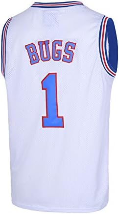 EMERPUS Men's #1 Bugs Space Movie Jersey Basketball Jersey S-XXL White (Medium)