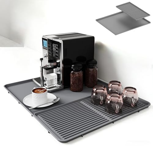 Silikon Coffee Bar Matte – 2-in-1 Anti-Rutsch Trockenmatte & hitzebeständige Arbeitsplatten-Schutzmatte für Kaffeemaschinen, Spülgestelle, Mixer (Grau-50 * 40cm)