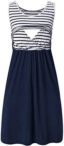 Women's Maternity Summer Dress Pregnant Sleeveless Stripe Nursing Layered Breastfeeding Dresses