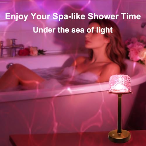GUIGUZHJ Lámpara de ducha impermeable e inalámbrica, luz de ducha recargable con 16 efectos de onda de color, lámpara de baño con control táctil y mando a distancia, iluminación ambiental