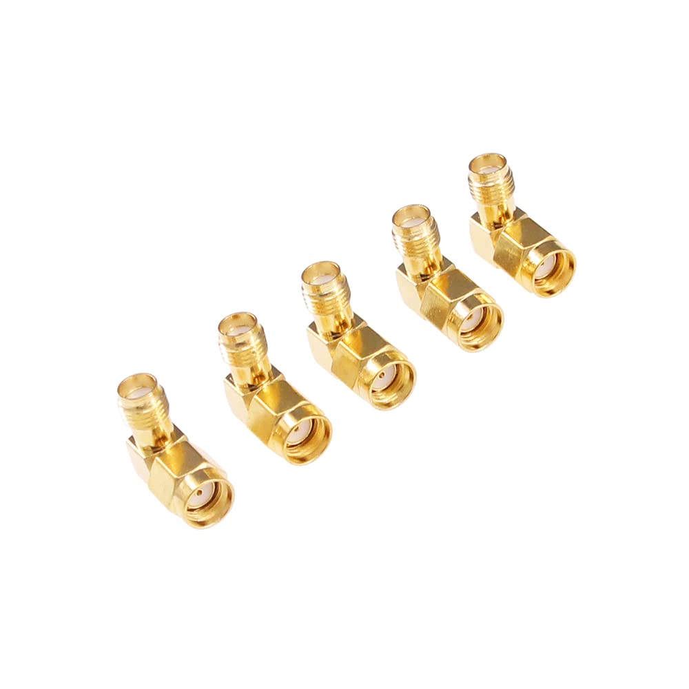 RFaha 5pcs RP-SMA Male to SMA Female Right Angle 90 Degree Gold Plated RF Coaxial Coax Adapter for Antenna(F92-5)