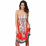 DaySeventh 1pc Women Summer Dress Wrapped Chest Waist Dress Bohemian Casual (XL, Bright Red)