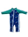 SwimZip Little Boy Long Sleeve Sunsuit with UPF 50 Sun Protection, Blue Sailboat, 0-6 Months