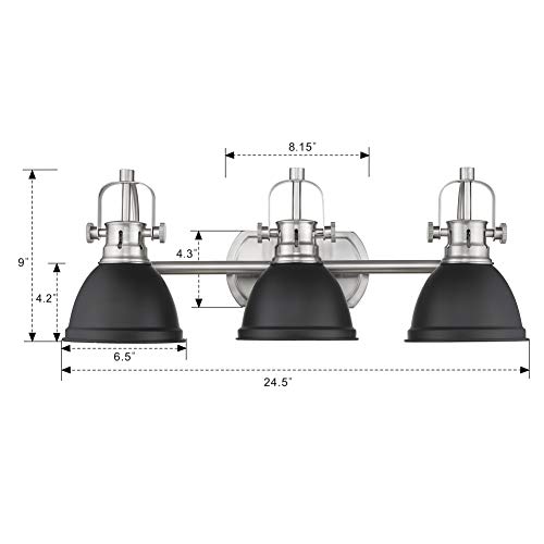 Emliviar 3Light Bathroom Vanity Light Fixture, Black Finish with Metal