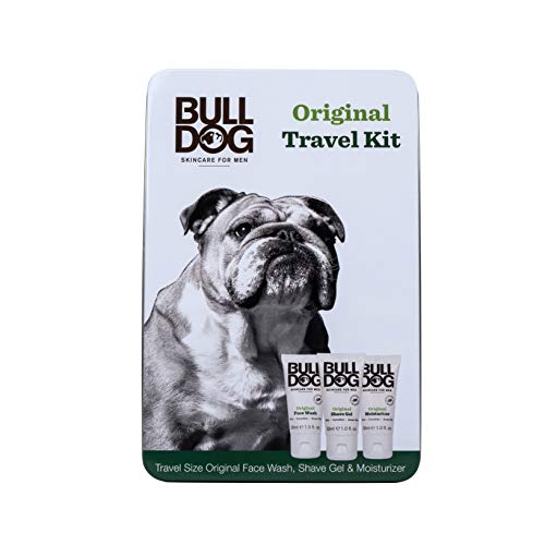 Bulldog Mens Skincare & Grooming Original Mini Travel Tin Set Including: 1 Oz Facial Moisturizer, 1 Oz Face Wash & 1 Oz Shave Gel