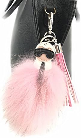 Raccoon Fur Pompom Monster Bag Bugs Charm Keychain Plush Key Ring Leather Tassel