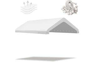 BIRODEKO 10x20FT Carport Replacement Canopy Top Cover, Garage Top Shelter Cover with Ball Bungees,White(Frame Not Include)