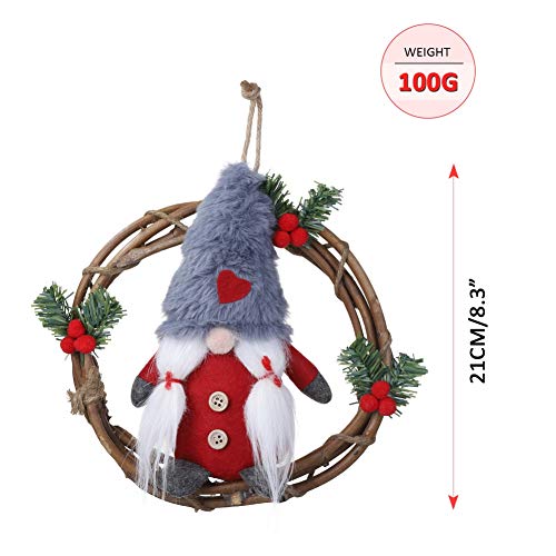 HMASYO Handmade Swedish Gnome Wreath Garland,Merry Christmas Wreath with Santa Tomte,Nordic Plush Elf Wreath,Front Door Wreaths for Home Kitchen Wall Window Hall Decor (Red) - Thumbnail 4
