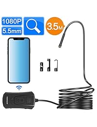5.5mm Endoscopio inalámbrico, TODSKOP WiFi Boroscopio 1080P Semirrígido IP67 Cámara de inspección impermeable, 2.0MP HD Serpiente Pipe 1800mAh Batería para Android y iOS iPhone Smartphone, Tableta (11.5FT)