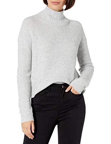 EILEEN FISHER Womens Gray Ribbed Funnel-neck Heather Long Sleeve Sweater