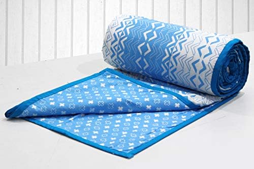 AURAVE Blue Geometrical Pattern Cotton Reversible AC Dohar,Single Size (1 Piece)