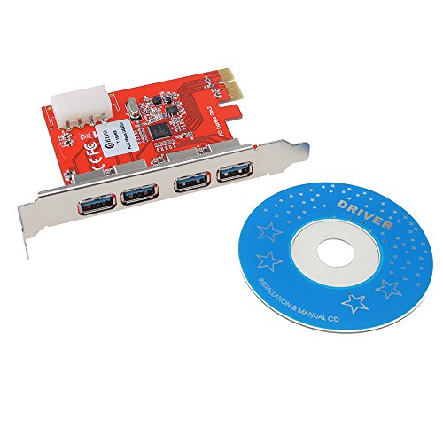 AGPtEK Superspeed 4 Ports PCI-E to USB 3.0 Expansion Card & 5V 4-Pin Power Connector for Desktops PCI Express Expansion Card Adapter (1 minute to upgrade your PC to USB3.0)