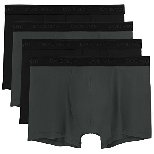 David Archy Men's 4 Pack Ultra Soft and Breathable Bamboo Rayon Fiber Boxer Briefs (M,Black/Dark Gray)