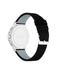 Reloj de cuarzo Hugo para hombre, correa de piel y acero inoxidable, color negro (modelo: 1530022)