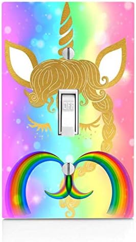 Gold Unicorn Princess Face With Rainbow On Pink Blue Yellow