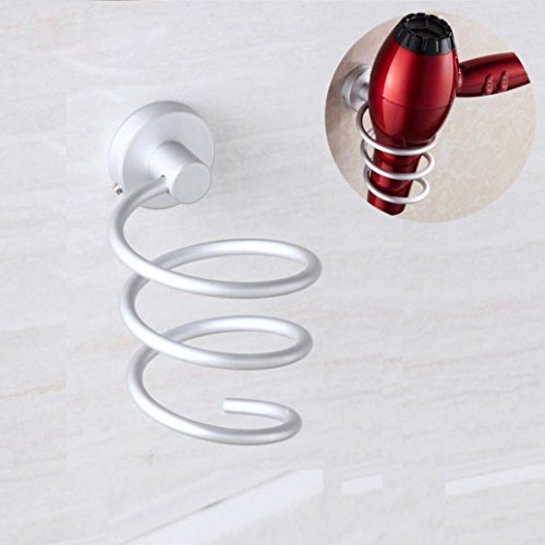 Click Here to See More Images MALLOOM Aluminum Bathroom Wall Mount Hair Dryer Holder Spiral Rack Blower Rac...
