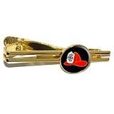 Fire Fighter Helmet - Fire Deparment on Black Round Tie Bar Clip Clasp Tack - Gold