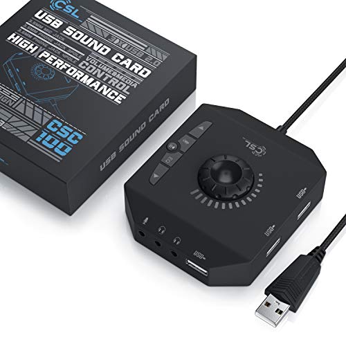 CSL-Tarjeta-de-Sonido-Externa-USB-Tarjeta-de-Sonido-con-Control-de-Volumen-concentrador-USB-Conexion-para-Auriculares-Cascos-microfonos-Ecualizador-Control-de-un-Reproductor-de-Sonido