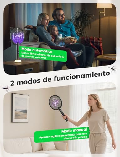 YISSVIC Electric Mosquito Racket 2PCS Electric Mosquito Killer 3 in 1 with Light Base 4000V 1800mAh Rechargeable USB-C Electric Fly Swatter UV Light Black