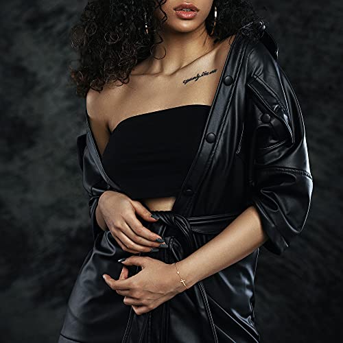 TempBeau Sideways Cross Charm Bracelet, Stainless Steel Religious Link Chain, Christian Baptism Dainty Bangle Jewelry Gift for Women Girls (Gold)