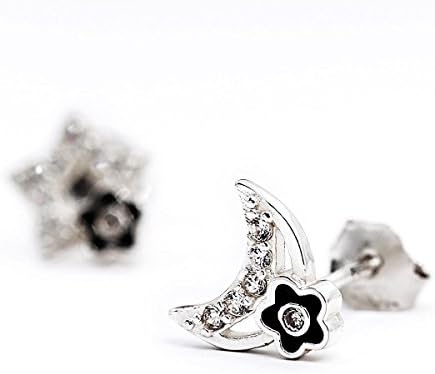 925 Sterling Silver Cubic Zirconia Moon and Star Stud Earrings | Fine Jewelry for Women | Girls | - by Perfect Eden