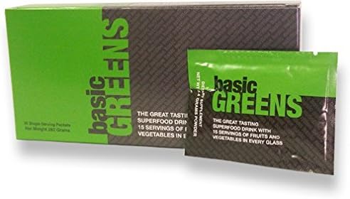Basic Greens Powder | Superfood Green Drink Juice with Organic Barley Grass, Chlorella and Spirulina Plus Vegetable and Antioxidant Blend - 9.4 grams Per Serving (30 Packets) | no Soy, Dairy or Wheat