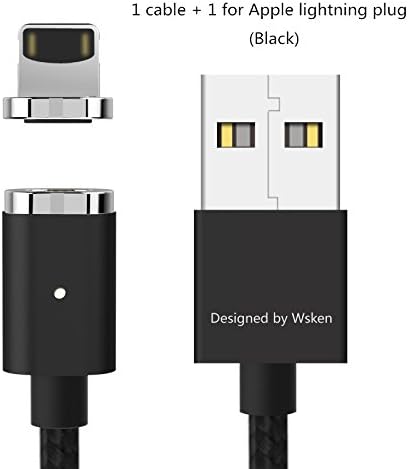 WSKEN Mini 2 Metal Magnetic Micro USB Data Charger Cable for Iphone,3.3FT Nylon Braided Fast Charger with Indicator LED for Iphone 5 5S SE 6 6S 7 7 Plus Ipad Ipod (Lighting(Black))
