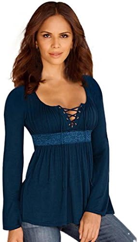 NOMENI Sexy Women's Loose Long Sleeve Casual Tops Blouse (XL, Blue)