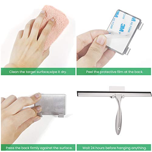 LPOLER Shower Squeegee, Stainless Steel Bathroom Squeegee Cleaner with Detachable 14 Inch Blade 6.8 Inch Longer Handle and Hook for Shower Doors, Glass Window, Mirror and Car Glass - (Silver) - Thumbnail 7