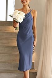 PRETTYGARDEN Women's Midi Satin Dress One Shoulder