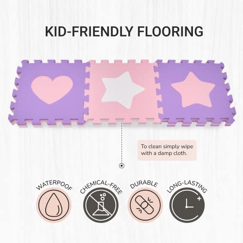 Tadpoles Hearts and Stars Foam Playmats for Kids, 16 Interlocking Foam