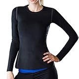 Lavento Women's Compression Shirts Crewneck Long Sleeve Dri Fit Workout Shirts