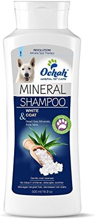 Ochah All-Natural Mineral Salt Pet Shampoo- WHITE COAT with Dead Sea Minerals &amp; Aloe Vera- Keep White Coats Bright, Shiny, &amp; Smooth- 16.9oz